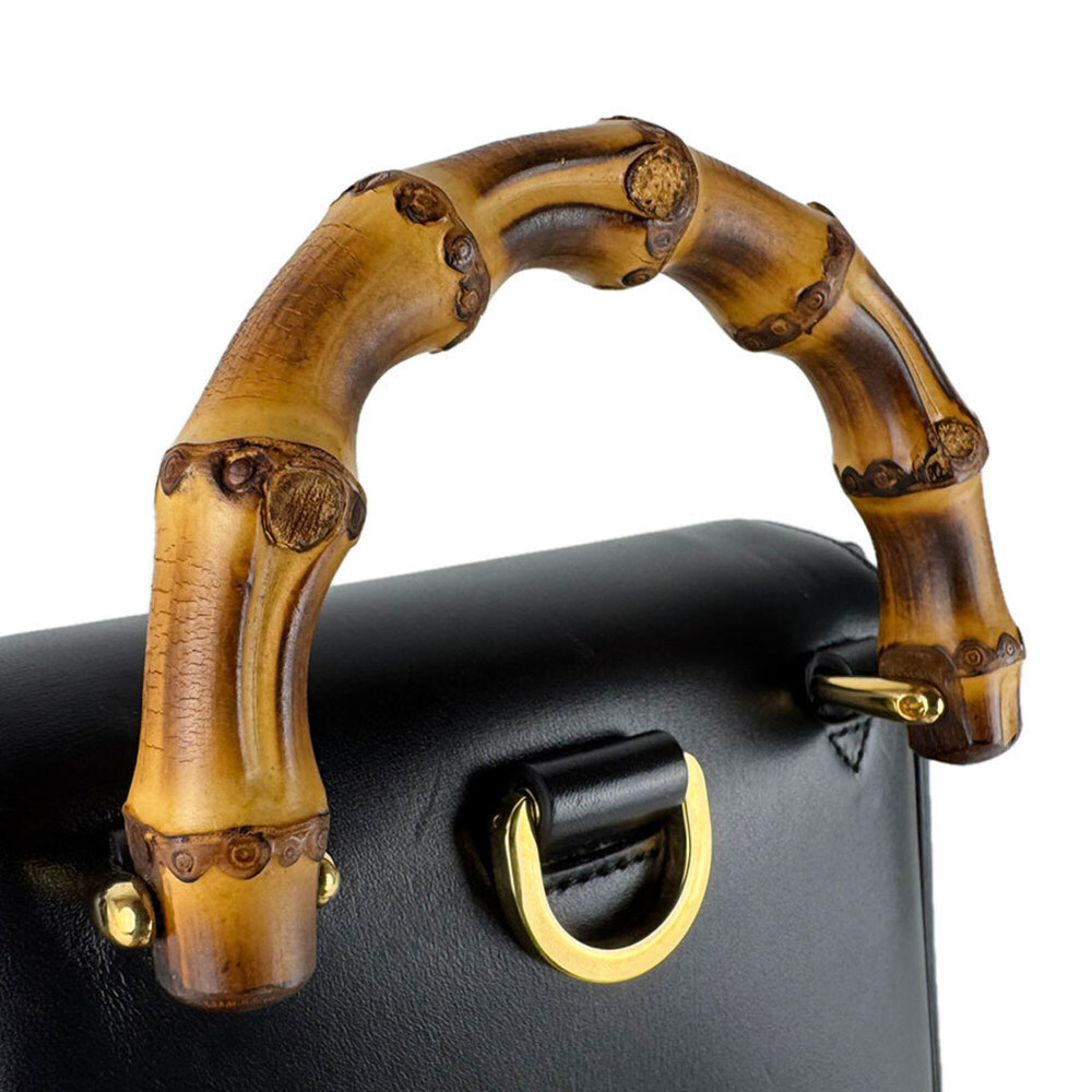 GUCCI Authentic Black Leather Bamboo Shoulder Bag - Picture 10 of 13